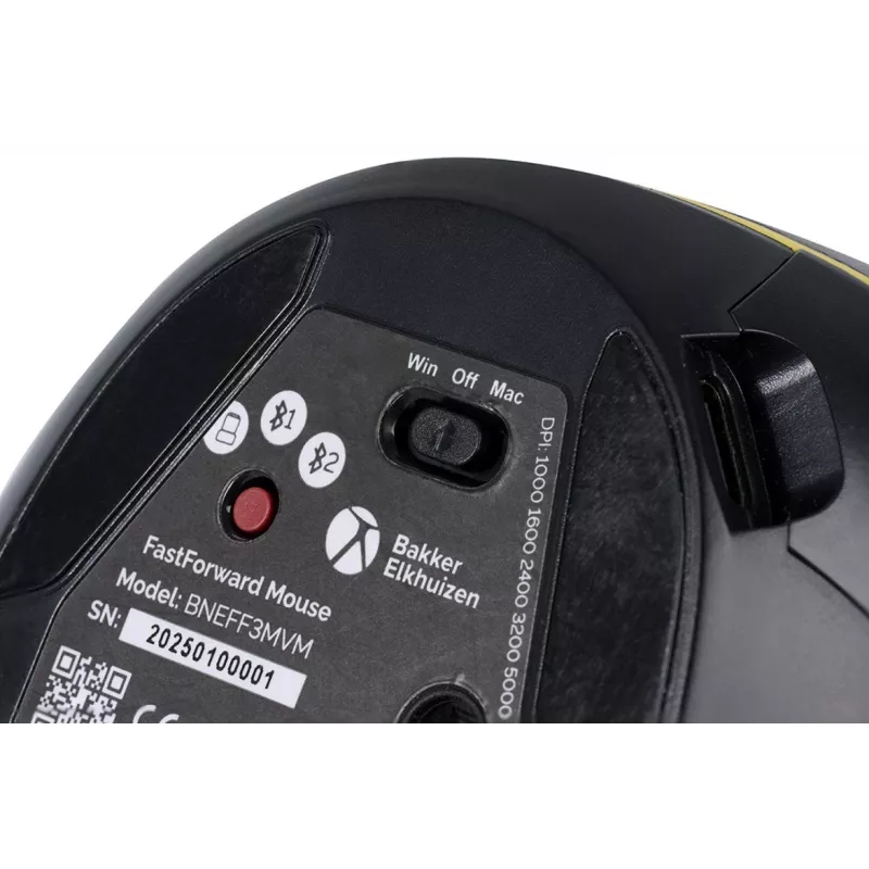 BakkerElkhuizen FastForward Maus, rechtshändig, vertikales Design, optisch, RF Wireless + Bluetooth + USB Typ-C, 500 DPI, grau
