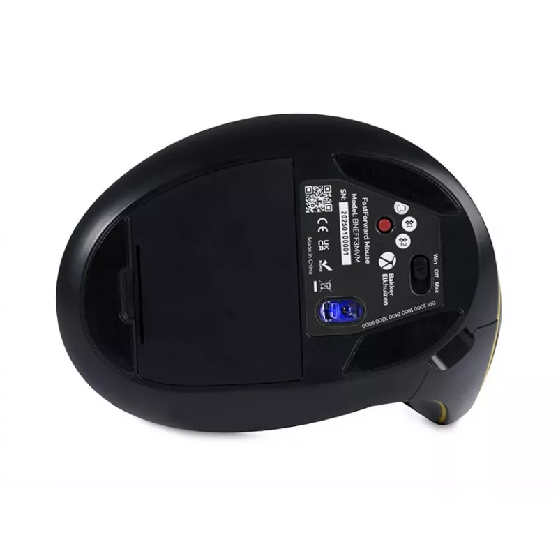 BakkerElkhuizen FastForward Maus, rechtshändig, vertikales Design, optisch, RF Wireless + Bluetooth + USB Typ-C, 500 DPI, grau