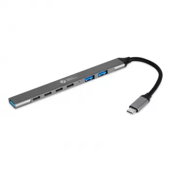 USB-C Hub 7-in-1 BakkerElkhuizen BNECHUB3A4C — 7 Anschlüsse (USB 3.2 Gen1 A, USB 3.2 Gen1 C, USB 2.0), Aluminiumgehäuse, grau/schwarz
