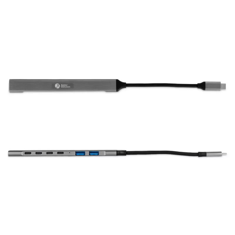USB-C Hub 7-in-1 BakkerElkhuizen BNECHUB3A4C — 7 Anschlüsse (USB 3.2 Gen1 A, USB 3.2 Gen1 C, USB 2.0), Aluminiumgehäuse, grau/schwarz