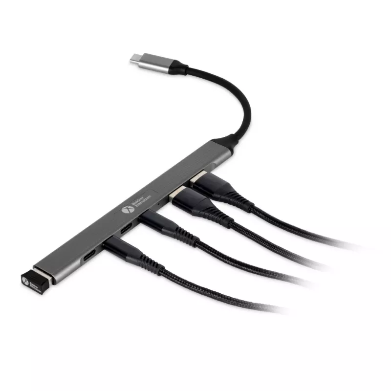 USB-C Hub 7-in-1 BakkerElkhuizen BNECHUB3A4C — 7 Anschlüsse (USB 3.2 Gen1 A, USB 3.2 Gen1 C, USB 2.0), Aluminiumgehäuse, grau/schwarz