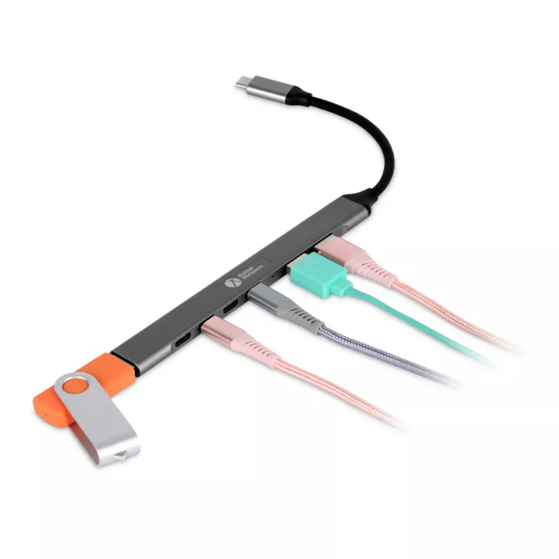 USB-C Hub 7-in-1 BakkerElkhuizen BNECHUB3A4C — 7 Anschlüsse (USB 3.2 Gen1 A, USB 3.2 Gen1 C, USB 2.0), Aluminiumgehäuse, grau/schwarz
