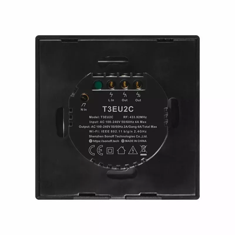 Touch-Lichtschalter Sonoff T3 EU TX WiFi RF 433 2-Kanal – wandmontierter smarter Schalter, EU-Touchpanel