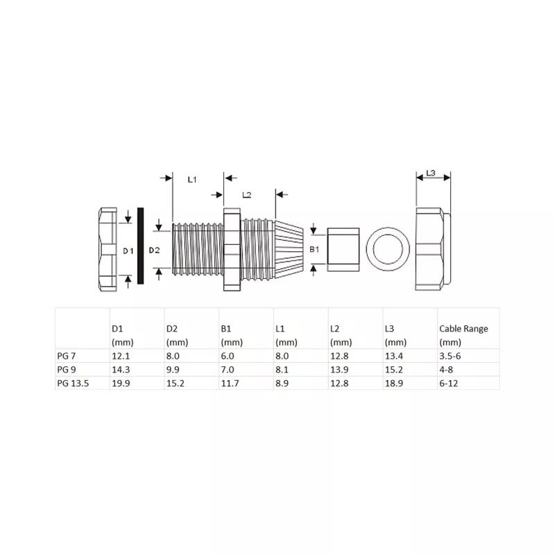InLine Kabelverschraubung Nylon IP68 3,5 - 6 mm schwarz 10 Stk., Neopren, Nylon, Schwarz, 43 g, 80 mm, 120 mm, 25 mm