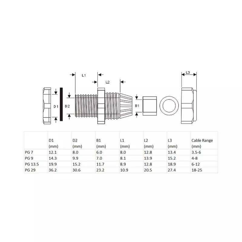 InLine Kabelverschraubung Nylon IP68 3,5 - 6 mm grau 10 Stück