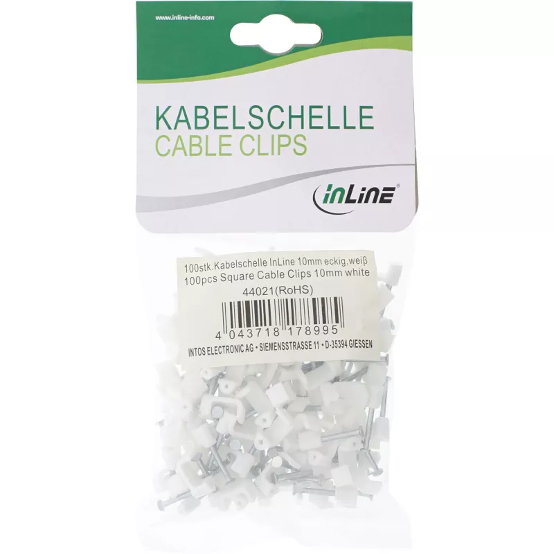 InLine 100 Stück Packung Quadratische Kabelklemme 10mm weiß