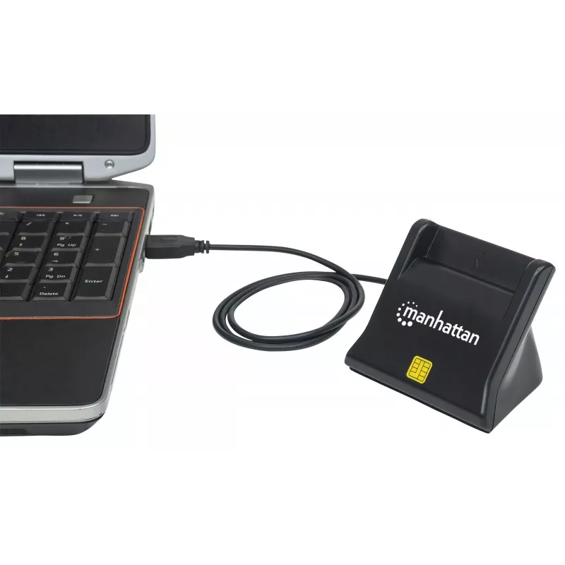 Manhattan USB-A Smart/SIM-Kartenleser, 480 Mbit/s (USB 2.0), Desktop-Standgerät, Reibungstyp-kompatibel, Hi-Speed USB, Kabel 86 cm, Schwarz, Drei Jahre Garantie