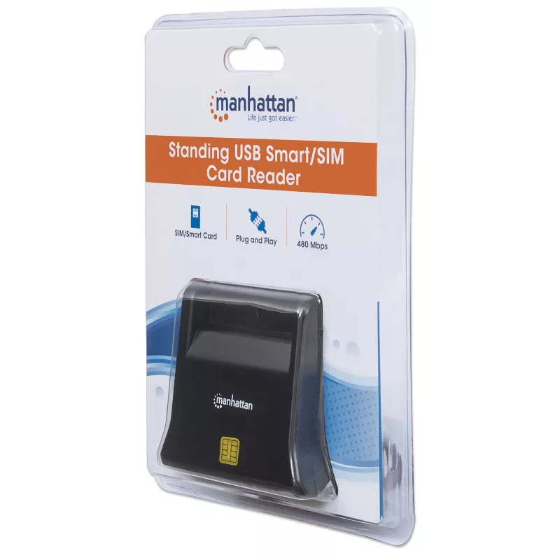 Manhattan USB-A Smart/SIM-Kartenleser, 480 Mbit/s (USB 2.0), Desktop-Standgerät, Reibungstyp-kompatibel, Hi-Speed USB, Kabel 86 cm, Schwarz, Drei Jahre Garantie