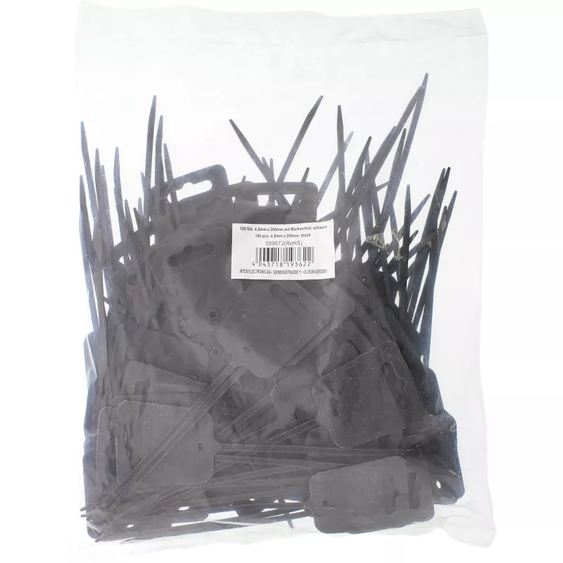 Kabelmarkierungsbinder InLine 200 mm x 5 mm, Nylon, Eurohole, schwarz, 100 Stk.
