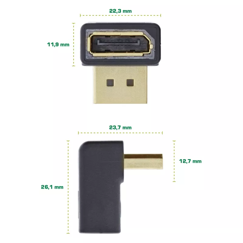 InLine DisplayPort Adapter, DisplayPort Stecker / Buchse, nach oben abgewinkelt