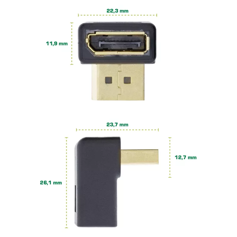 InLine DisplayPort-Adapter, DisplayPort Stecker / Buchse nach unten abgewinkelt
