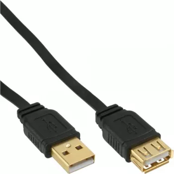 InLine USB 2.0 Flachkabel Typ A Stecker / Buchse goldbeschichtet schwarz 5m