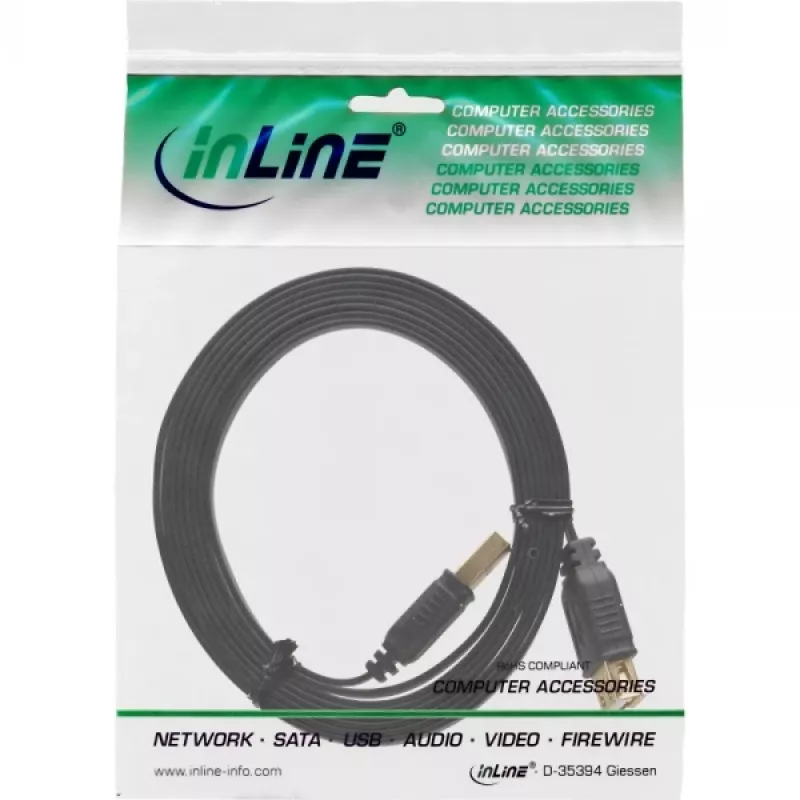 InLine USB 2.0 Flachkabel Typ A Stecker / Buchse goldbeschichtet schwarz 5m