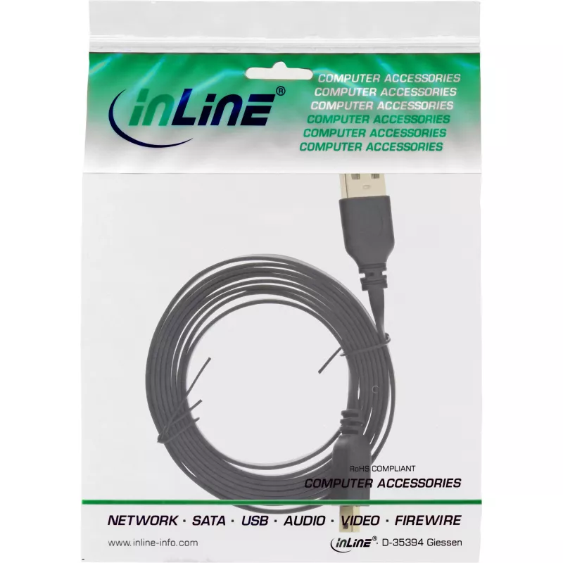 InLine USB 2.0 Flachkabel USB Typ A Stecker / Mini-B Stecker 5-polig schwarz/gold 2m