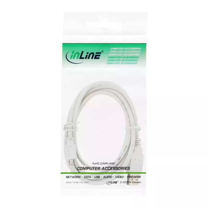 InLine Micro-USB-2.0-Kabel USB-Stecker Typ A / Micro-B-Stecker, weiß, 1,5 m