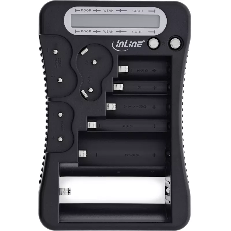 Batterietester InLine 01285 mit LCD-Anzeige für Rund- und Knopfzellenbatterien