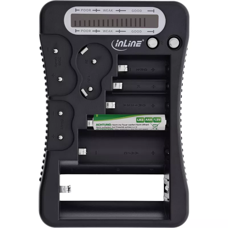 Batterietester InLine 01285 mit LCD-Anzeige für Rund- und Knopfzellenbatterien