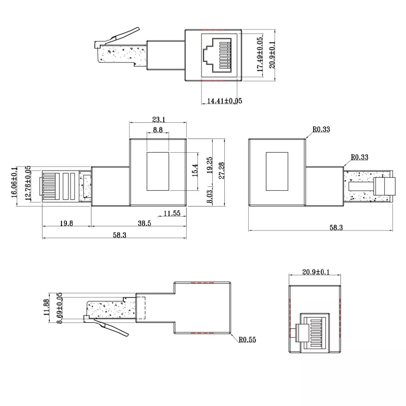 InLine Patchkabel-Adapter Cat.6A, RJ45 Stecker / Buchse, 90° nach rechts abgewinkelt