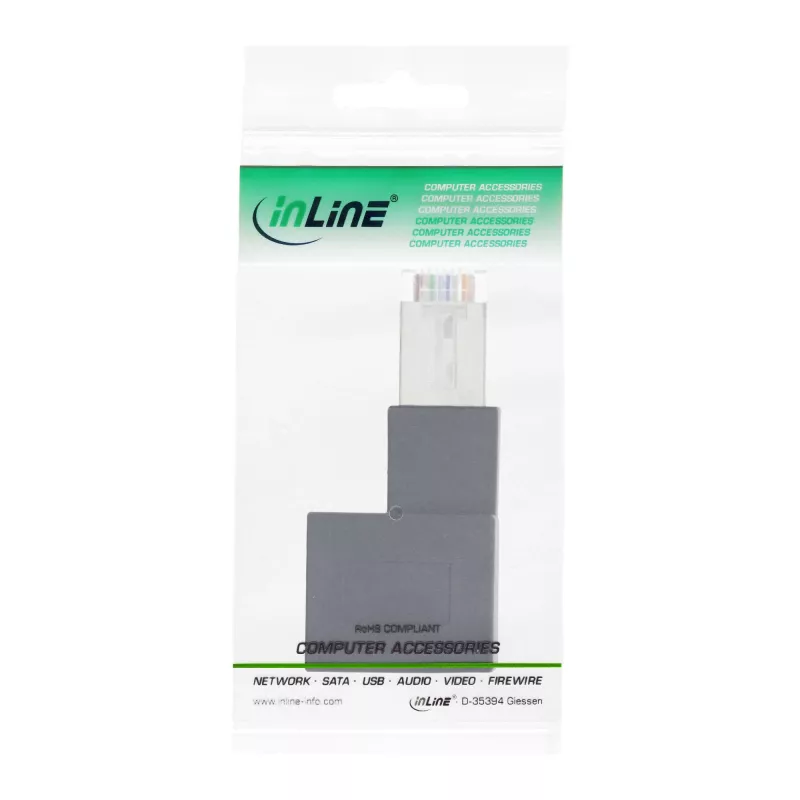 InLine Patchkabel-Adapter Cat.6A, RJ45 Stecker / Buchse, 90° nach rechts abgewinkelt