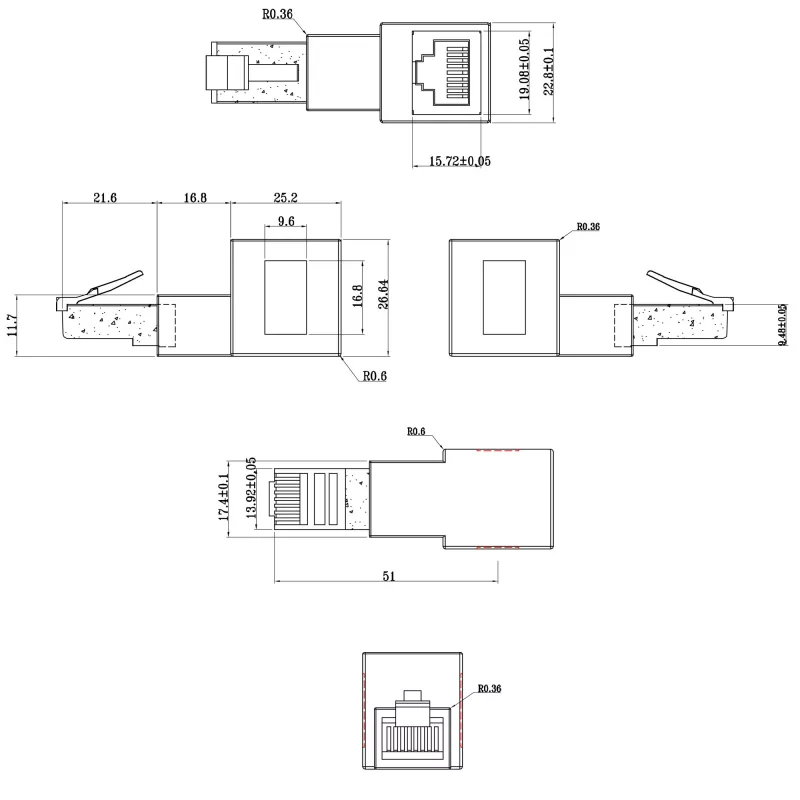 InLine Patchkabel-Adapter Cat.6A, RJ45 Stecker / Buchse, 90° nach oben abgewinkelt