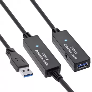 InLine USB3.2 Gen.1 aktives Repeater-Kabel Typ A Stecker / Buchse, schwarz, 10 m