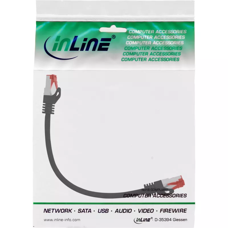 InLine Patchkabel S/FTP PiMF Kat.6 250MHz Kupfer halogenfrei schwarz 0,3m