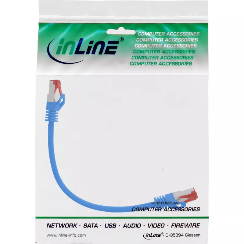 InLine Patchkabel S/FTP PiMF Cat.6 250MHz Kupfer halogenfrei blau 0,3m