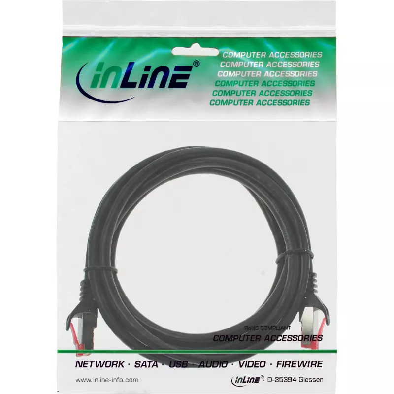 InLine Patchkabel S/FTP PiMF Cat.6 250MHz Kupfer halogenfrei schwarz 1m