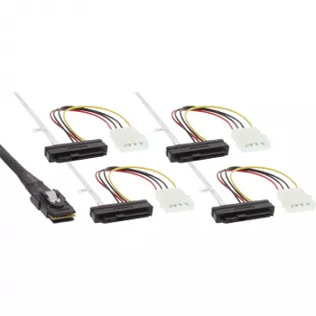 InLine SAS-Kabel, Mini SAS SFF-8087/4x SAS SFF-8482+Strom, SAS HDD zu Steuerung 0,75m