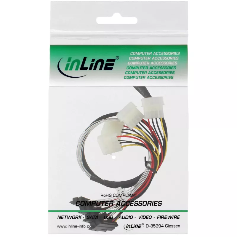 InLine SAS-Kabel, Mini SAS SFF-8087/4x SAS SFF-8482+Strom, SAS HDD zu Steuerung 0,75m