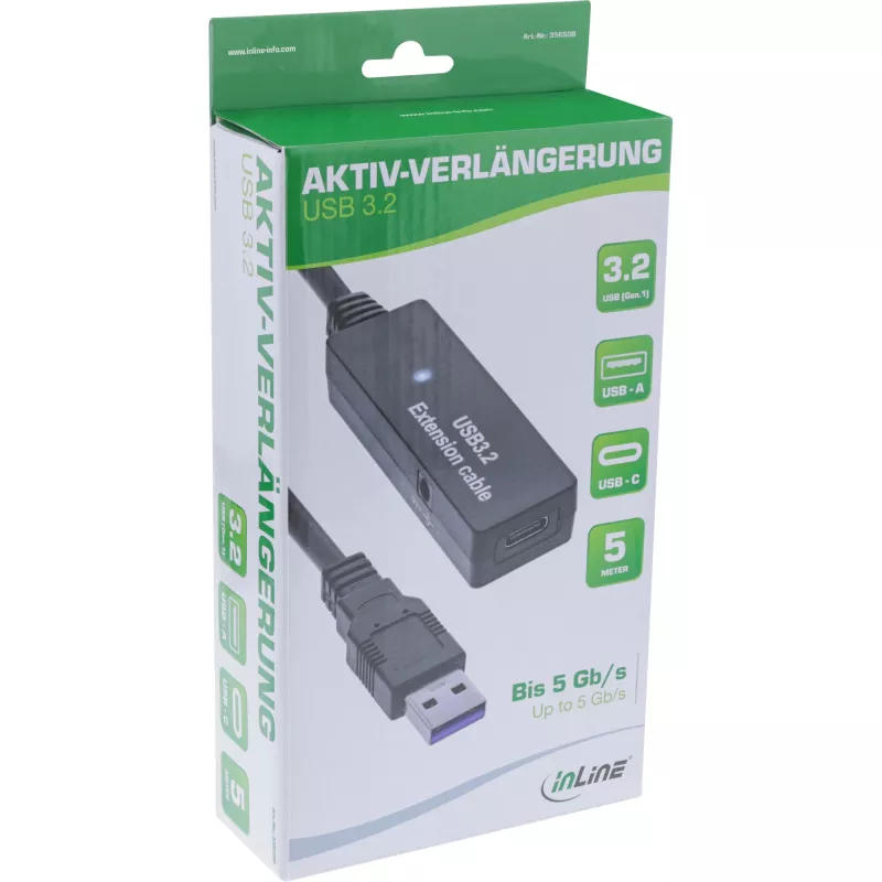 InLine USB 3.2 Gen.1 aktive Verlängerung, USB-A Stecker auf USB-C Buchse, 5m