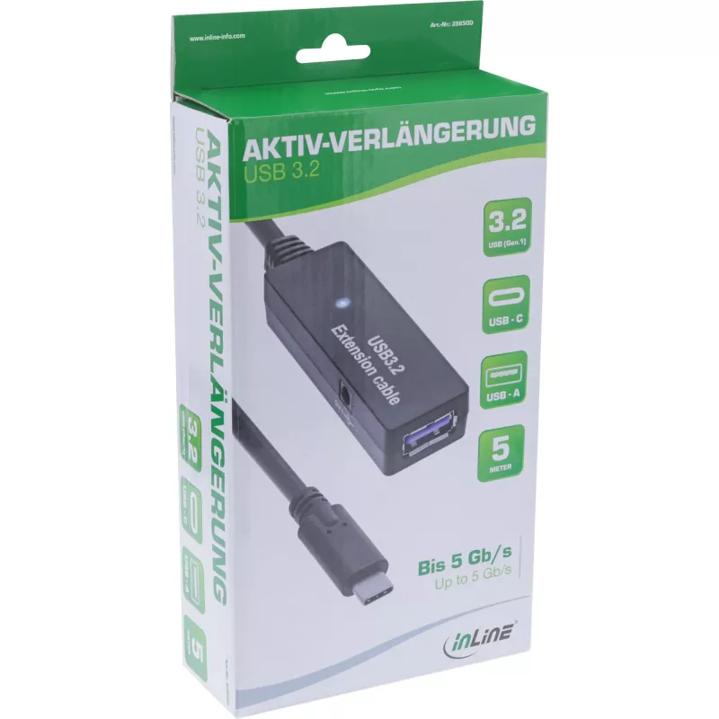 InLine USB 3.2 Gen.1 Aktiv-Verlängerung, USB-C Stecker auf USB-A Buchse, 5 m