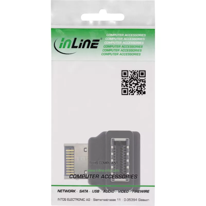 InLine USB 3.2 Adapter intern, Frontpanel USB-E Stecker auf USB-E Buchse 90°