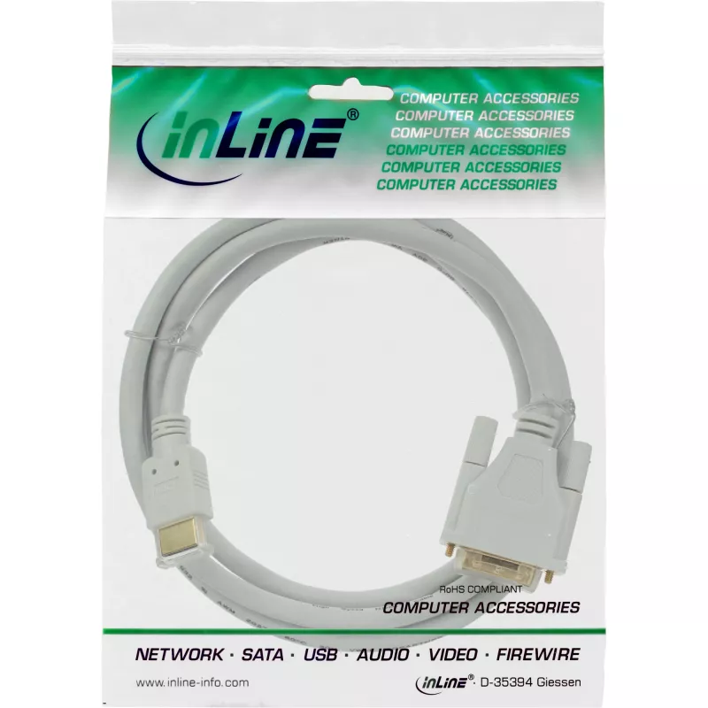 InLine HDMI auf DVI Kabel Stecker / 18+1 Stecker weiß gold 5m