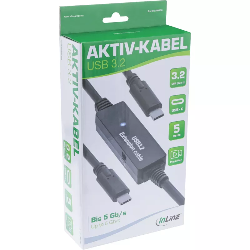 InLine USB 3.2 Gen.1 aktives Kabel, USB-C Stecker auf USB-C Stecker, 5m