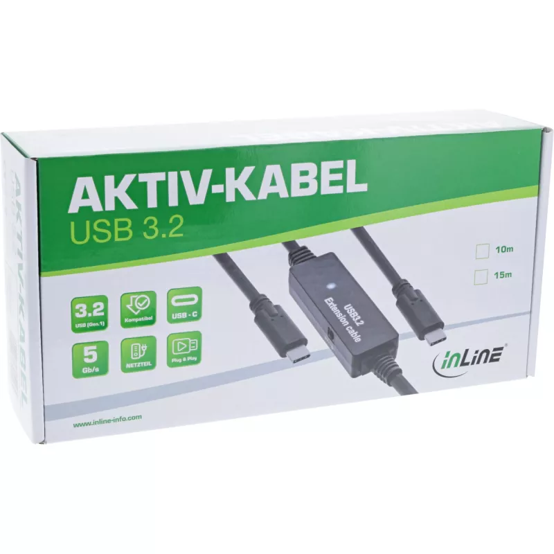 InLine USB 3.2 Gen.1 Aktivkabel, USB-C Stecker auf USB-C Stecker, 10m