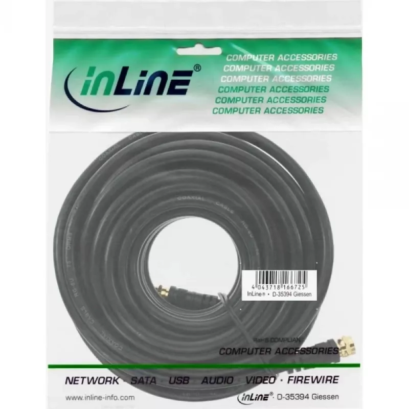 SAT-Kabel Premium InLine 69315P 15m 2-fach geschirmt 2x F-Stecker schwarz