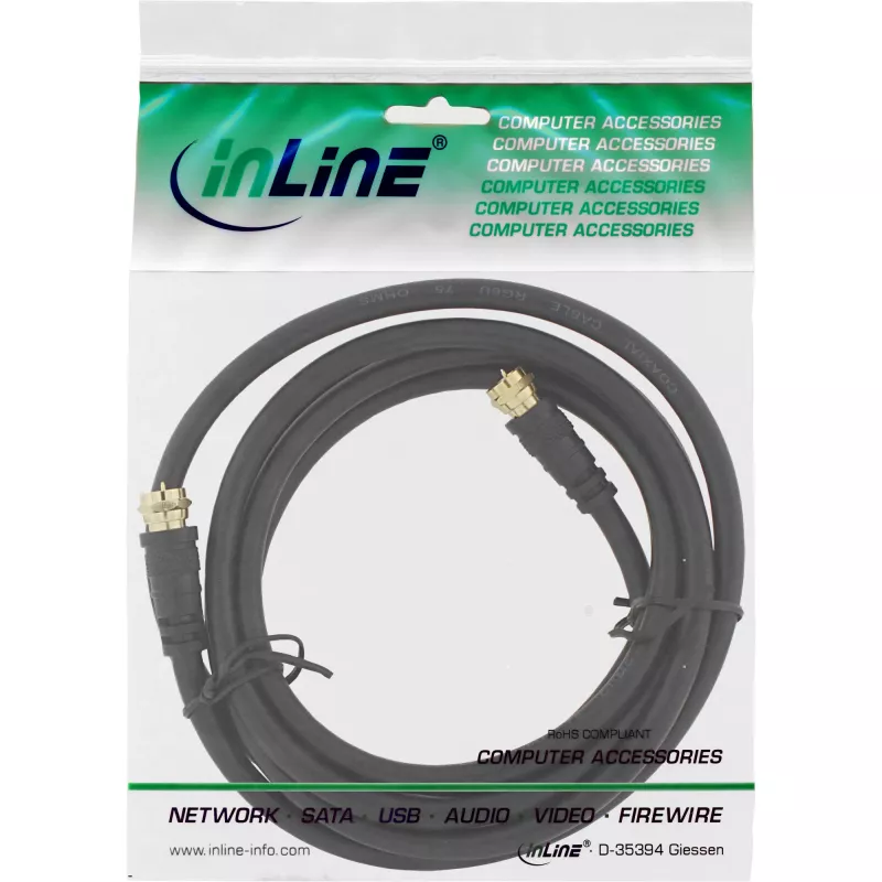 SAT-Kabel Premium InLine 69310P 10m 2-fach geschirmt 2x F-Stecker schwarz