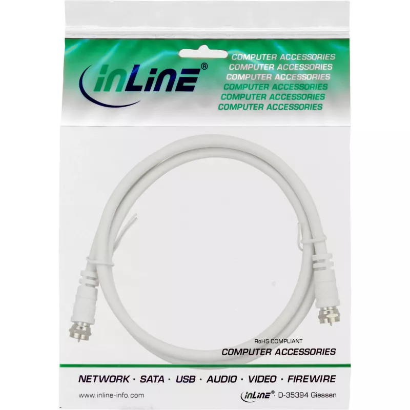 InLine SAT-Kabel 2x geschirmt ultra low loss 2x F-Stecker >75 dB weiß 3 m