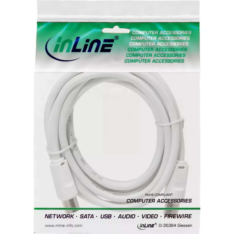 InLine Antennenkabel 2-fach geschirmt, ultra-geringe Dämpfung >75 dB, weiß, 10 m