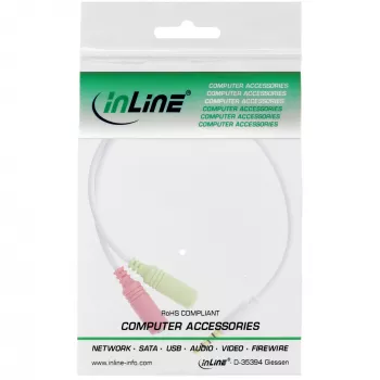 InLine Audio-Headset-Adapterkabel 3,5 mm Stecker 4-polig / 2x 3,5 mm, weiß, 0,15 m