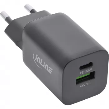 InLine USB-Netzteil, Ladegerät, USB-A + USB Typ-C, 33W, PD + QC