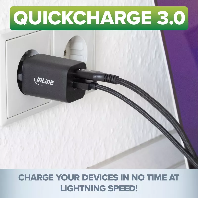 InLine USB-Netzteil, Ladegerät, USB-A + USB Typ-C, 33W, PD + QC