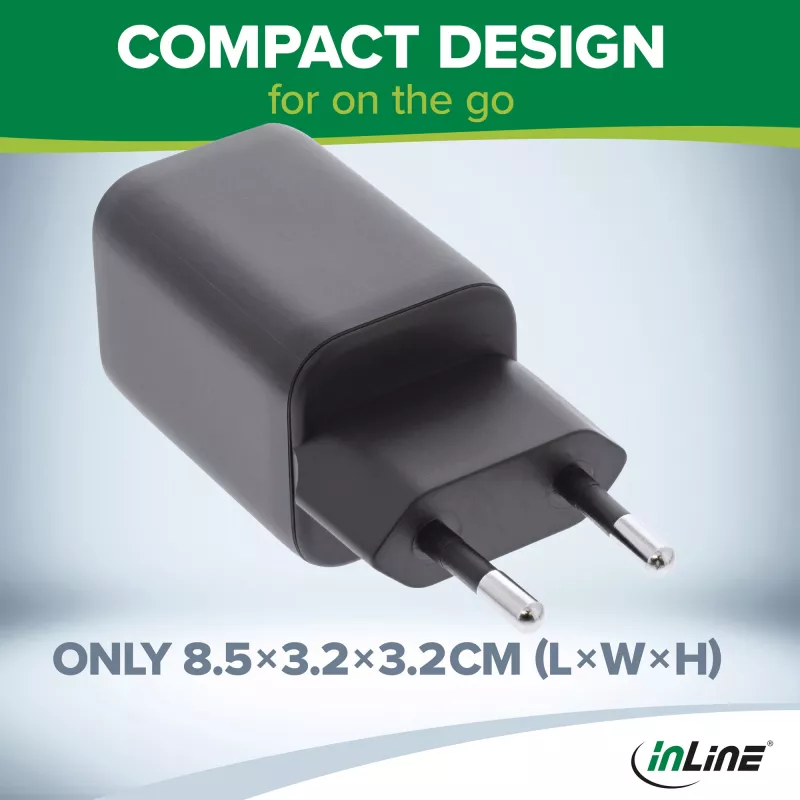InLine USB-Netzteil, Ladegerät, USB-A + USB Typ-C, 33W, PD + QC