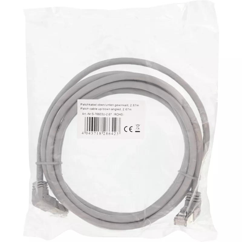 InLine Patchkabel hoch/runter abgewinkelt, S/FTP (PiMf), Cat.6, PVC, Kupfer, grau, 2,67m
