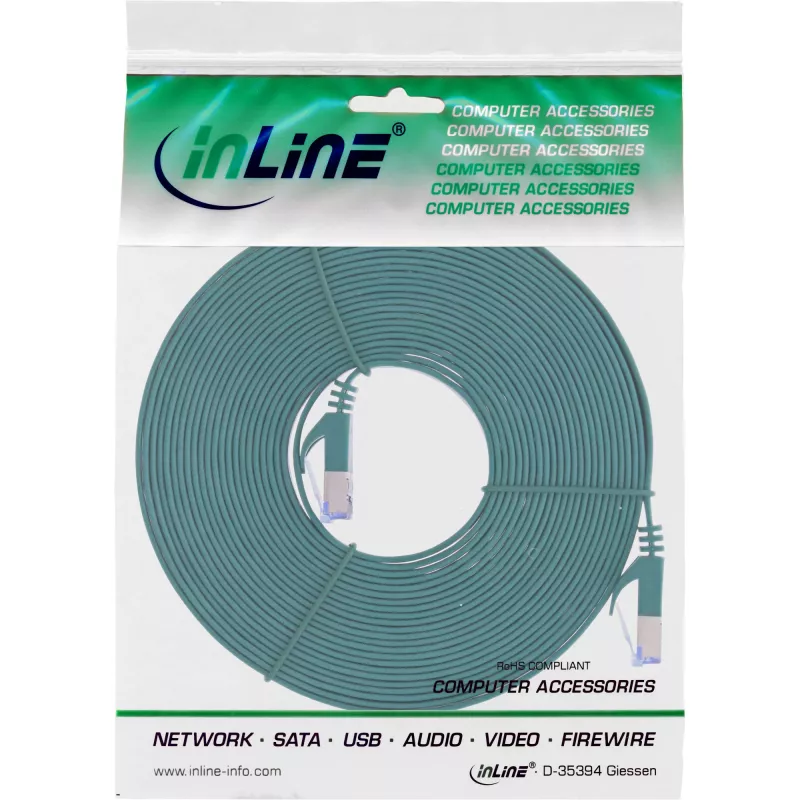 InLine Flach-Patchkabel, U/FTP, Cat.6A, grün, 5m, 5 m, Cat6a, U/FTP (STP), RJ-45, RJ-45, Grün
