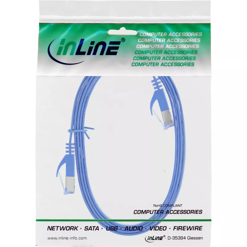 InLine Flach-Patchkabel, U/FTP, Cat.6A, blau, 1m