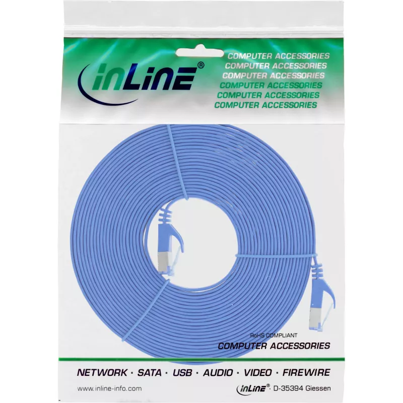 Flaches Patchkabel InLine 71800B RJ-45 Cat.6A 10m blau