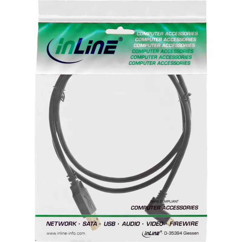 InLine Micro-USB-2.0-Kabel USB Typ A Stecker / Micro-B Stecker, abgewinkelt, schwarz, 1 m