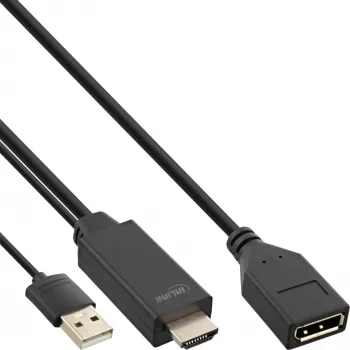 InLine HDMI-Stecker zu DisplayPort-Buchse Konverterkabel, 4K, schwarz/gold, 0,3 m